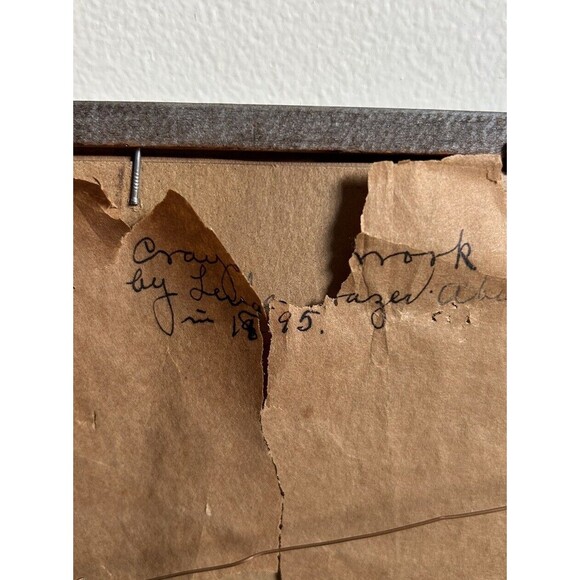 Vintage 1895 Bunny Rabbit Charcoal Crayon Drawing Framed Art Cottage Decor - Picture 9 of 9